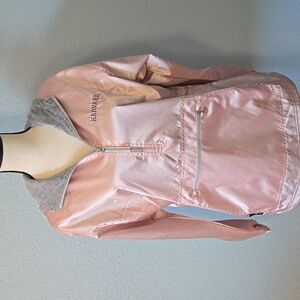 HARVARD Charles River Rose Gold Satin Kangaroo Pocket Hooded Anorak Lined Sz Med